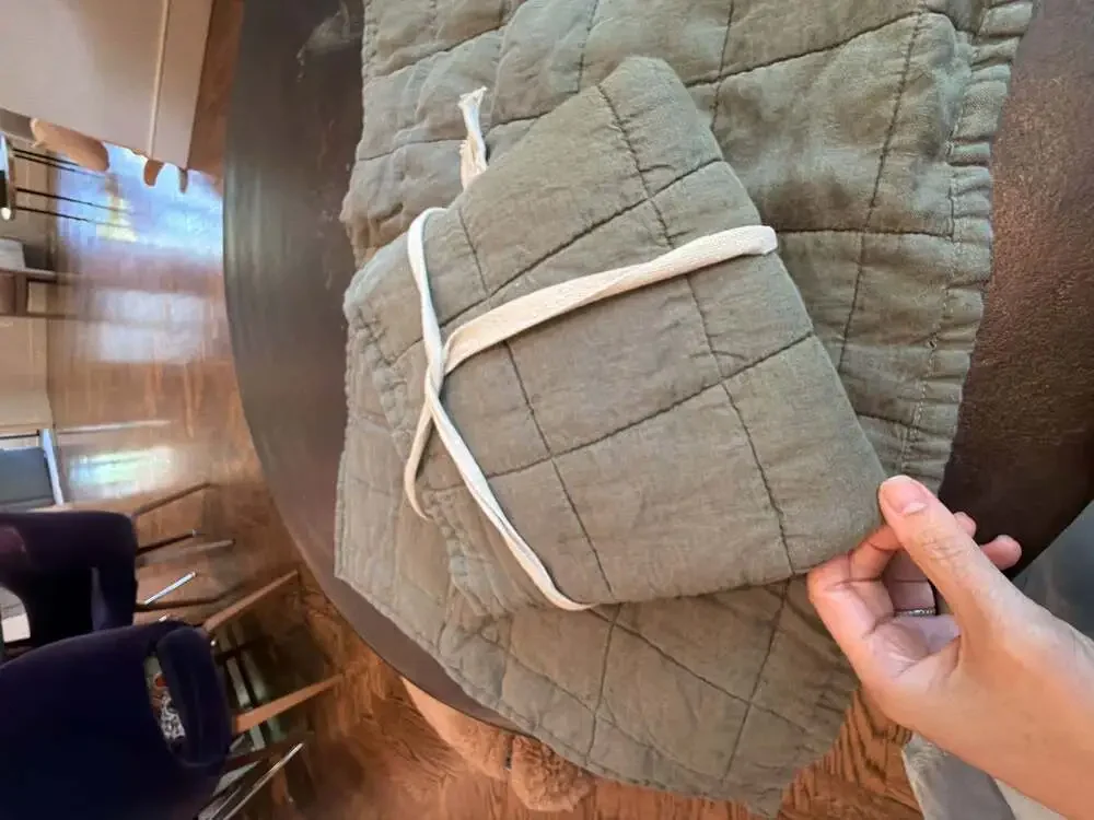 Quince European Linen Box Quilted King Size Shams, Dusty Olive 2. Refolded NEW